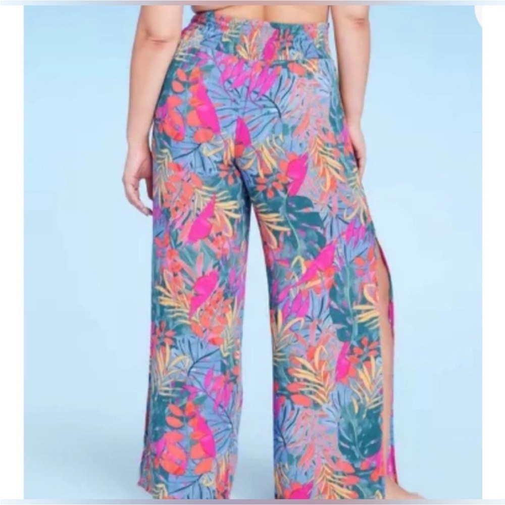 Kona Sol Tropical Floral Wide Leg Lightweight Rayon Pant Multicolor - Picture 6 of 10